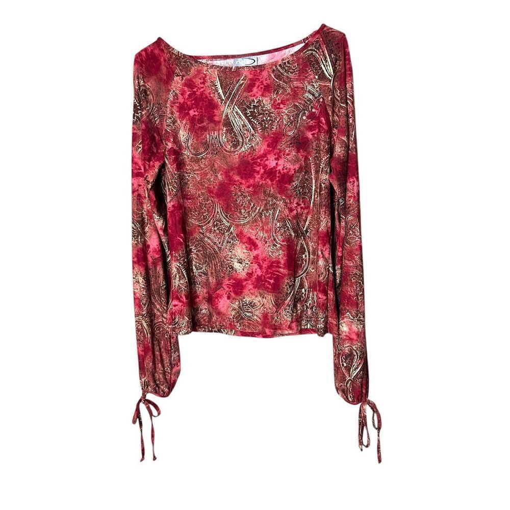 Vintage Rave Y2K Cold Shoulder Paisley Long Sleeve Blouse Size L